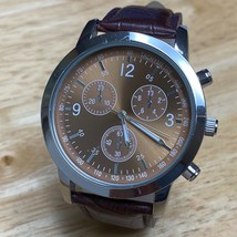 Stylish ACT Mens Silver Brown Singapore Movt Analog Quartz Watch~New Battery - £7.65 GBP