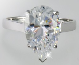 4.00CT Pear Shape Simulated VVS1 Solitaire Engagement Ring 14k White Gold Plated - £63.36 GBP