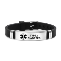 Medical Alert ID Bracelet Adjustable  Made of Silicone/Stainless Steel - £3.93 GBP