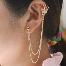 Punk Rock Skeleton Bone Hand Clip Earrings For Women Gold-Color  Ear Cuff Earrin - £6.59 GBP