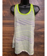 BCG Racer Back Tank Top Medium Lime Green Trim Stripes Geometric Activewear - $16.34 CAD