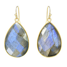 Gray Facets Labradorite Teardrop Gold-Plated Dangle Earrings - £18.90 GBP