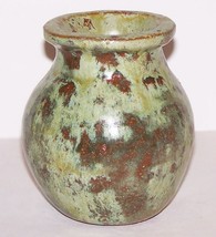 STUNNING ARTIST SIGNED ART POTTERY GREEN/BROWN 3 5/8&quot; VASE - $57.91