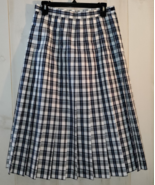 NEW VINTAGE WOMENS ORVIS NAVY BLUE PLAID PLEATED SKIRT  SIZE 12P  MADE I... - $39.95