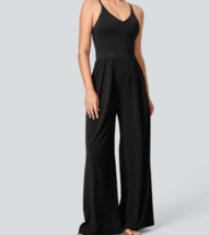 Halara Black Backless Flowy Wide Leg Dressy Jumpsuit With Pockets Size XL - $29.99