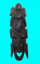 African Wooden Black Carved Mask Human And Monkey Faces 16” Vtg - £48.99 GBP