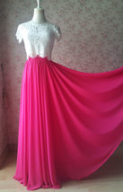Fuchsia Hot Pink Full Chiffon Skirt Women Cusotm Plus Size Flowy Maxi Skirt image 2