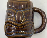 TIKI Mug Cup Coffee 2 Sided face Image 12oz Bar Brown blue Glaze Island ... - £14.00 GBP