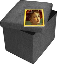Amassmile® Storage Ottoman Folding Foot Rest Stool, 17 Inch Linen, Dark ... - $39.99
