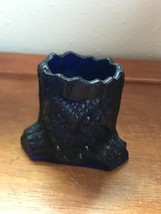 Vintage Reproduction Cobalt Blue Glass OWL in Tree Stump Toothpick Holde... - £15.27 GBP