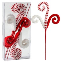 6Pc Set Red/White Christmas Tree Decorations Picks Christmas Tree Woolen Candy C - £30.62 GBP