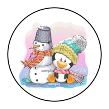 30 Cute Penguin And Snowman Stickers Envelope Seals Labels 1.5&quot; Round Winter - £5.88 GBP
