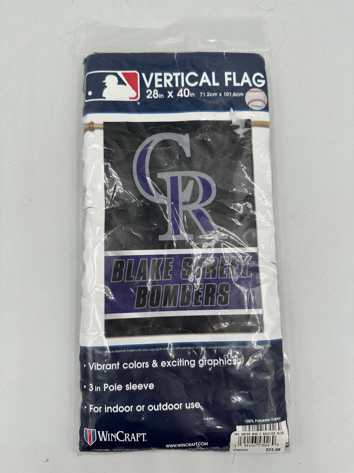 WINCRAFT COLORADO ROCKIES VERTICAL FLAG BLAKE STREET BOMBERS MLB 28x40 - $24.18