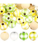 160 Pieces Plaid Wood Bead Natural Wood Beads Rustic Colored Craft Fresh... - $14.84