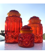 LE Smith Cannister Set Amberina Red Orange Glass Lot 3 Vintage Moon and ... - $242.74