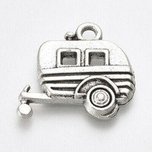 4 RV Camper Charms Antiqued Silver Wanderlust Pendants Traveling Jewelry 18mm - £3.80 GBP