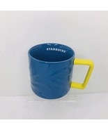 Starbucks 2021 Blue Ceramic Embossed Coffee Tea Mug With Yellow Handle 1... - $12.77