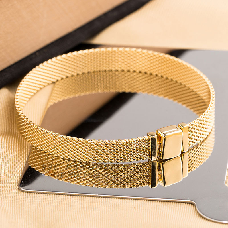 Shine Gold Plated Mesh Reflexions Bracelet Fit European Reflexions Charm Beads