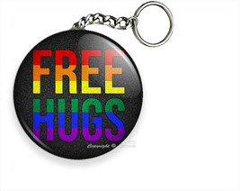FREE HUGS GAY LESBIAN PRIDE RAINBOW COLORS HAPPY FUN KEYCHAIN KEY RING G... - $18.99 CAD+