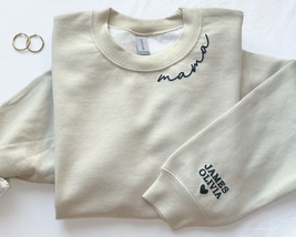 Personalized Mama Sweatshirt with Kid Names on Sleeve, Custom Mothers Day Gift - £21.67 GBP