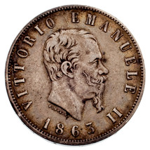 1863 Italy 2 Lire Silver Coin in VF Condition KM #16.1 - £60.98 GBP