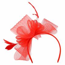 Trendy Apparel Shop Feather Meshed Bow Decorated CRIN Cocktail Fascinator - Red - £15.72 GBP