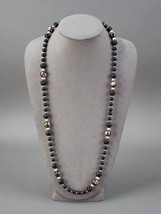 Vintage Asian Onyx Cloisonné Enamel Bead Necklace 14K Gold 34&quot; Long 81 Grams - £235.40 GBP