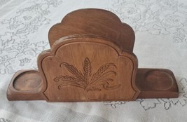 Carved Wheat Wooden Napkin Salt Pepper Shaker Holder VTG Mid century modern 80s  - £12.47 GBP