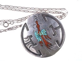Vintage Navajo Sterling Bird Chip inlay pendant/necklace - £129.05 GBP