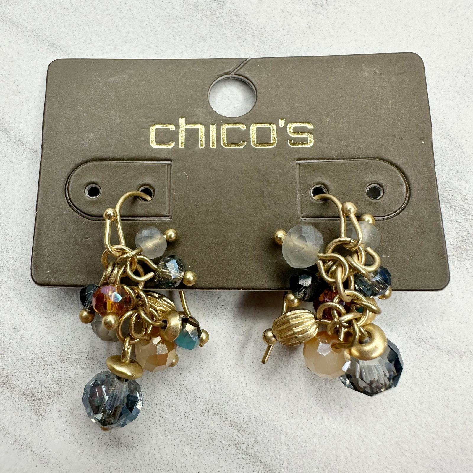 Chico's Cara Cluster Beaded Gold Tone Dangle Drop Earrings Pierced Pair - £10.92 GBP