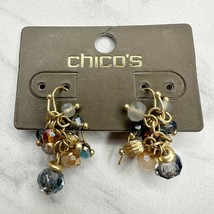 Chico&#39;s Cara Cluster Beaded Gold Tone Dangle Drop Earrings Pierced Pair - $13.85