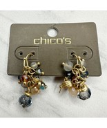 Chico&#39;s Cara Cluster Beaded Gold Tone Dangle Drop Earrings Pierced Pair - £10.90 GBP