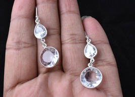 925 Sterling Silver White Topaz Handmade Earrings  Gift For Mothers Day ES-1416 - £26.65 GBP