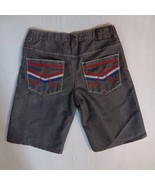 Men&#39;s Bermuda Shorts Gray Denim Size 36 Colorful Red Stitching Rear Pockets - $250.02 MXN