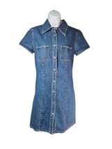 VTG 2001 Y2K Gap Denim Cotton Mini Shirt Dress Womens Size 8 Snap-Front ... - $48.07 CAD