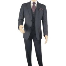 Men Suit BERLUSCONI Turkey 100% Italian Wool Super 180's Vested #Ber15 Charcoal image 3
