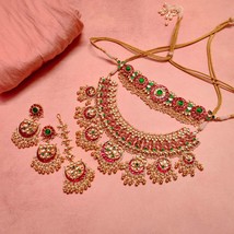 VeroniQ Trends-South Indian Bridal Necklace in Handmade Kundan With Faux Emerald - £609.63 GBP