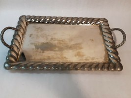 Vintage Large Silver Plated Tray with Handles Braided Shabby Chic Rustic - £26.10 GBP