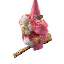 Halloween Pink 1970&#39;s Kitchen Witch Riding On A Broom VTG - $19.75
