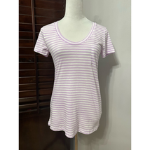 Caslon T-Shirt White Purple Striped Short Sleeve Scoop Neck Cotton Modal... - $15.79
