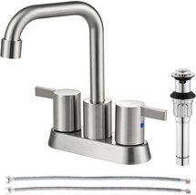 Brushed Nickel Parlos Two Handles Bathroom Faucet With A Metal Pop-Up Drain And - £40.06 GBP