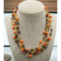 Boho Beaded Necklace Vintage Multi Strand Faceted Orange Purple Green Su... - £14.13 GBP