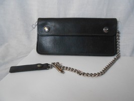 Vintage Mens Leather Black Bikers Wallet with Chain 8&quot; - $18.70