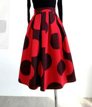 RED Polka Dot Pleated Midi Skirt Women Custom Plus Size Polyester Holiday Skirt image 4