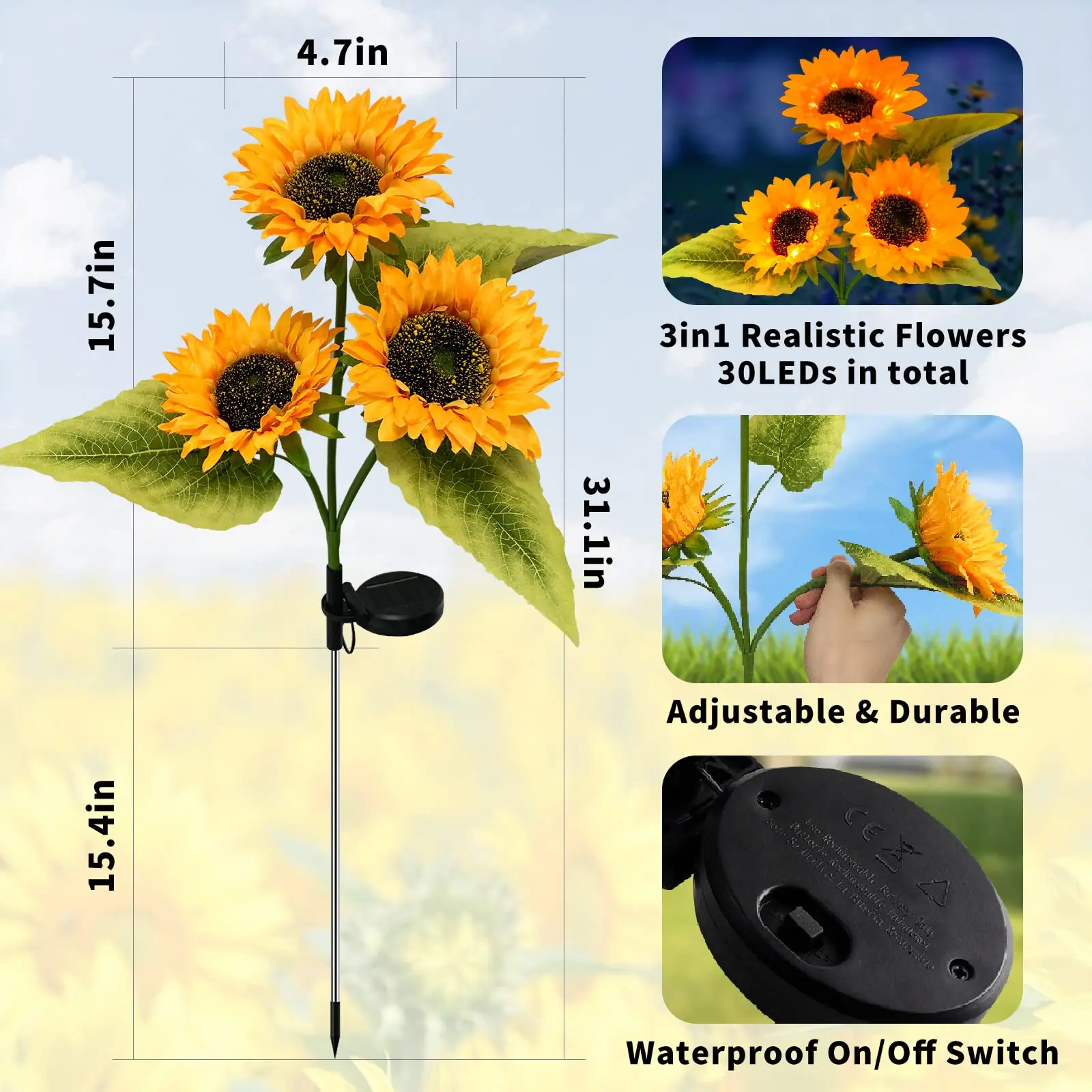 Waterproof LED Solar Lights for Garden Decoration Outdoor Realistic flower Solar - £67.94 GBP