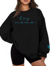 MYHALF Women Mama Oversized Crewneck Sweatshirt Pink Embroidered LS - $123.33 MXN