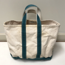 Vintage 80s LL Bean Canvas Boat &amp; Tote Bag Green Trim Sawtooth Crinkle Cut Label - £79.38 GBP