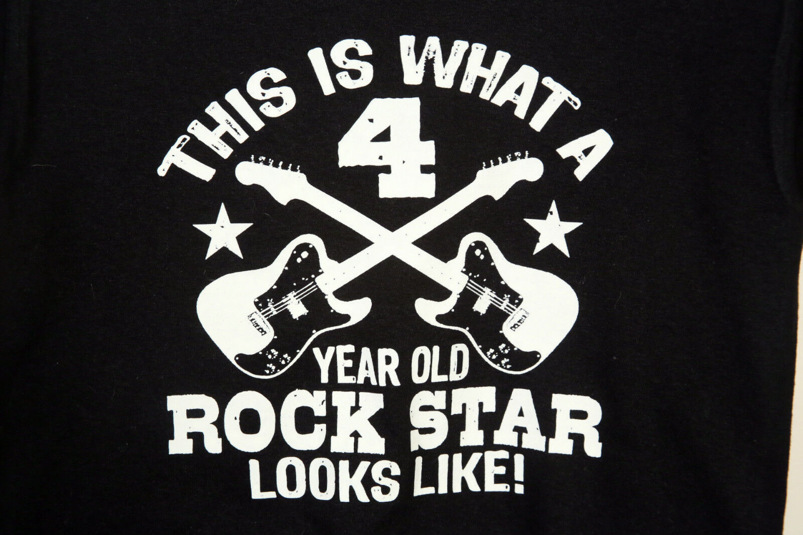 Primary image for THIS IS WHAT A 4 YEAR OLD ROCK STAR LOOKS LIKE 2 GUITARS YOUTH S BLACK T SHIRT