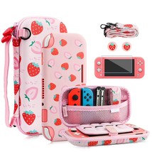 Case For Nintendo Switch Lite, Cute Pink Strawberry Carrying Case Bundle... - $75.99