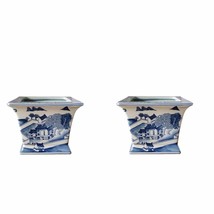 Beautiful Pair Blue and White Blue Willow Square Porcelain Flower Pot 6&quot; - £118.34 GBP